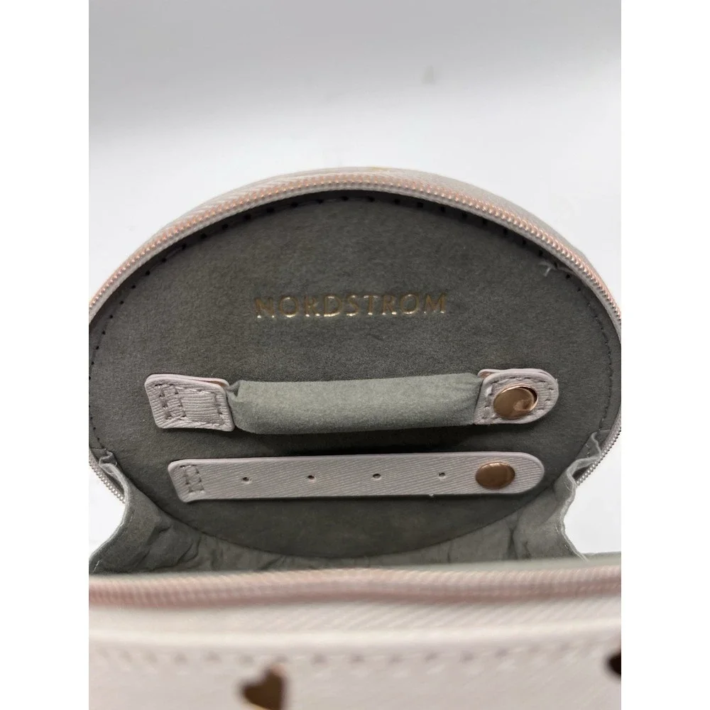 Nordstrom Grey with Gold Heart Details Zip-Up Jewelry Pouch